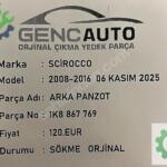 VW SCİROCCO ARKA PANZOT SÖKME ORJİNAL 1K8867769
