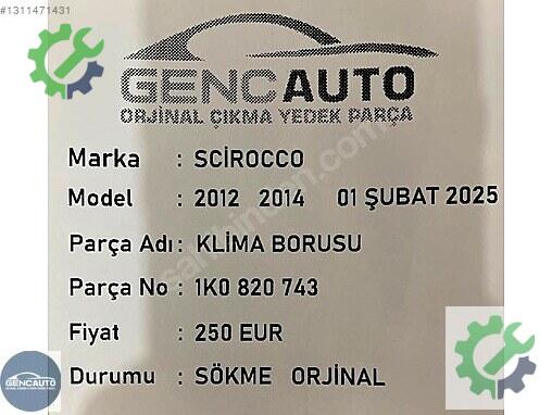 Volkswagen Scirocco Klima Borusu 1K0820743 çıkma parça