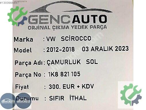 Volkswagen Scirocco Sol Ön Çamurluk 1K8821105 çıkma parça