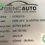 VW SCİROCCO SÜPER ŞARJIR SÖKME ORJİNAL 03C103502