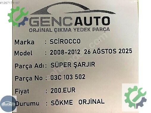 Volkswagen Scirocco Şarj Dinamosu 03C103502 çıkma parça