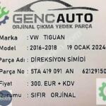 VW TIGUAN DİREKSİYON SİMİDİ SIFIR ORJ CRUZCONTROL 5TA419091 AN