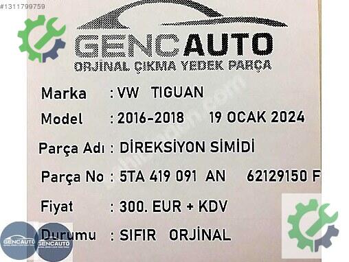 Volkswagen Tiguan Direksiyon Simidi 5TA419091 çıkma parça