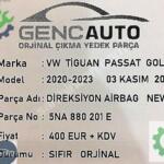 VW TİGUAN PASSAT GOLF 8 DİREKSİYON AİRBAG SIFIR ORJ 5NA880201 E