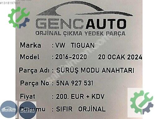 Volkswagen Tiguan Kontrol Düğmeleri 5NA927531 çıkma parça