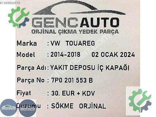Volkswagen Touareg Depo Kapağı 7P0201553 çıkma parça