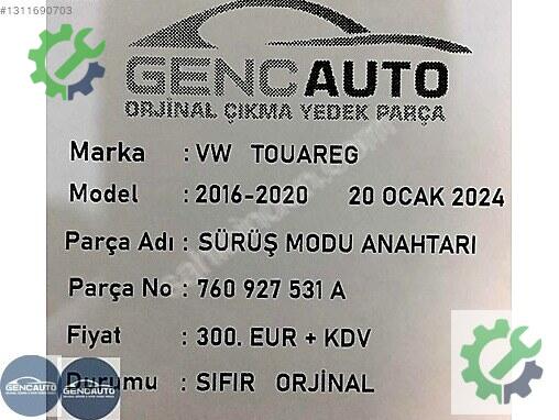 Volkswagen Touran El Freni Butonu 760927531 çıkma parça