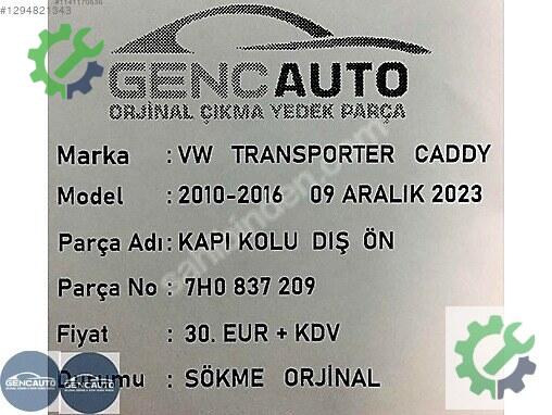 Volkswagen Caddy Ön Kapı Kolu 7H0837209 çıkma parça