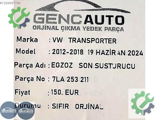 Volkswagen Transporter Son Susturucu 7LA253211 çıkma parça
