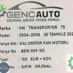VW TRANSPORTER T5 KALORİFER FAN MOTORU SIFIR ORJ OEM 8EW009100