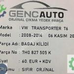 VW TRANSPORTER T5 T6 BAGAJ KİLİDİ SIFIR ORJİNAL OEM 7H0827505 K