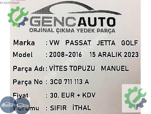 Diğer Vites Körüğü 3C0711113 çıkma parça