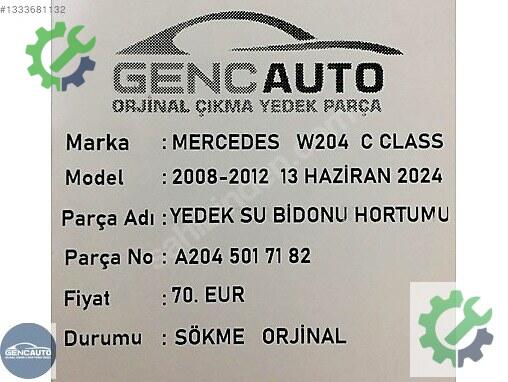 Mercedes-Benz C Intercooler Borusu A2045017182 çıkma parça