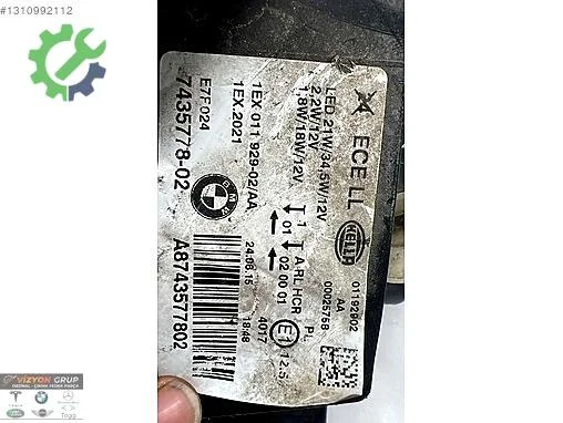 BMW 1 Serisi Sağ Ön Far 7435778 çıkma parça