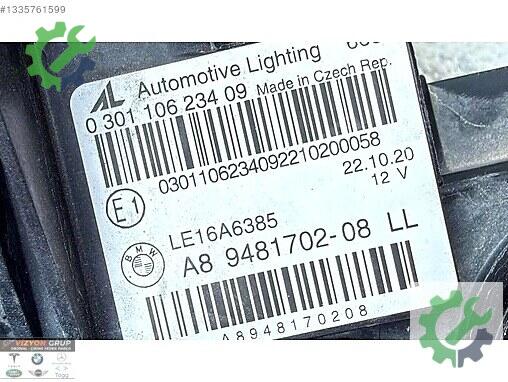 BMW 3 Serisi Sağ Ön Far 9481702 çıkma parça