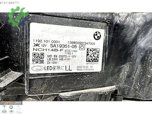 BMW 4 Serisi Sol Ön Far 5A19351 çıkma parça