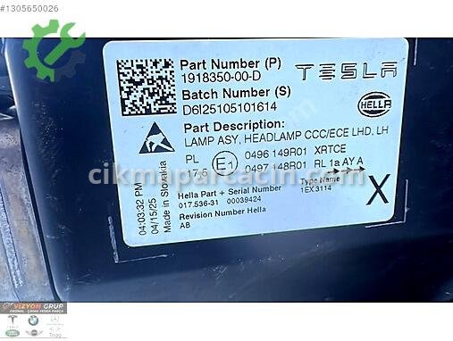 Tesla Model Y Sol Ön Far 1918350-00-D çıkma parça