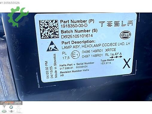 Tesla Model Y Sol Ön Far 1918350-00-D çıkma parça