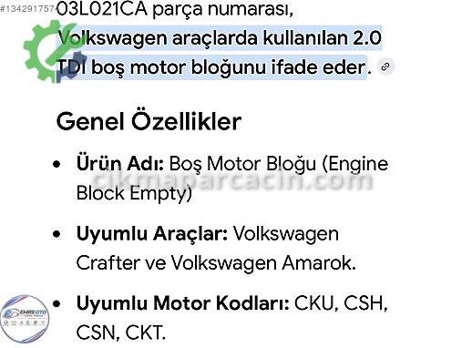 Volkswagen Transporter Blok çıkma parça